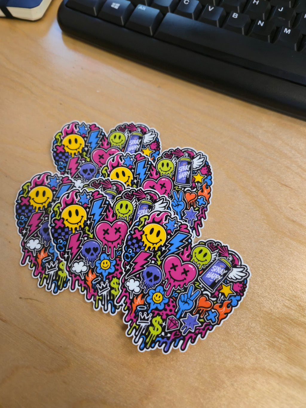 Colorful graffiti heart vinyl stickers