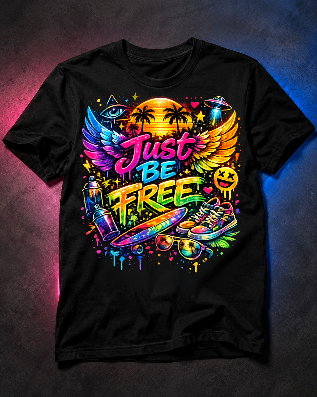 Just Be Free Street-Art Graphic T-Shirt