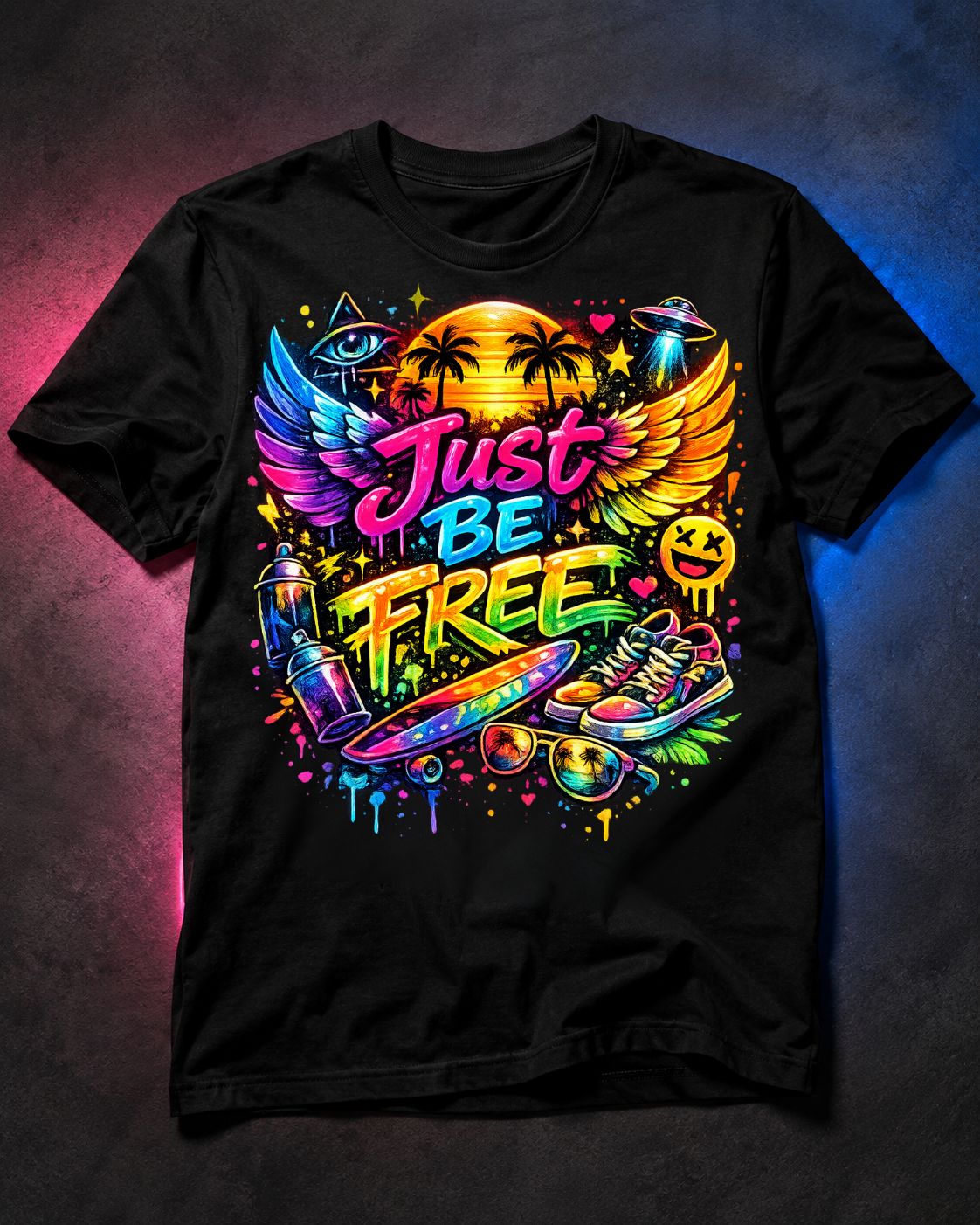 Just Be Free Street-Art Graphic T-Shirt