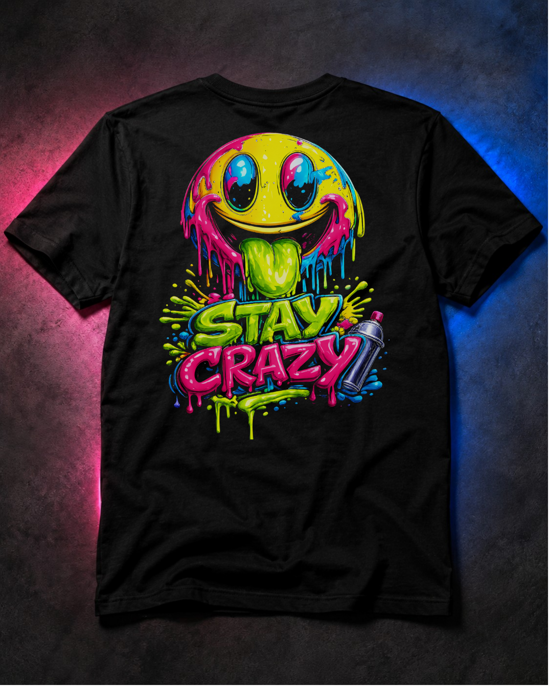 Stay Crazy Neon Smiley Graphic T-Shirt