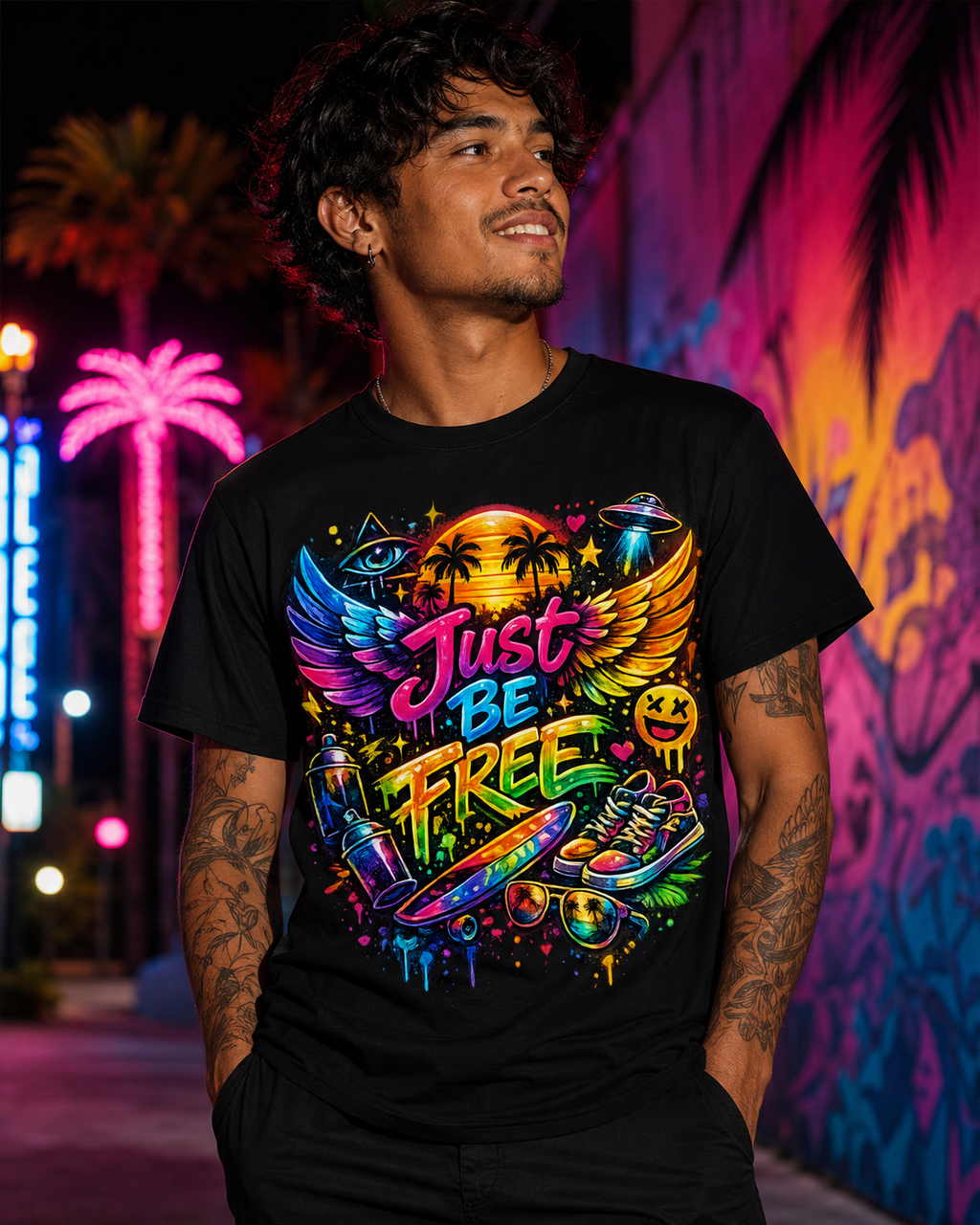 Just Be Free Street-Art Graphic T-Shirt