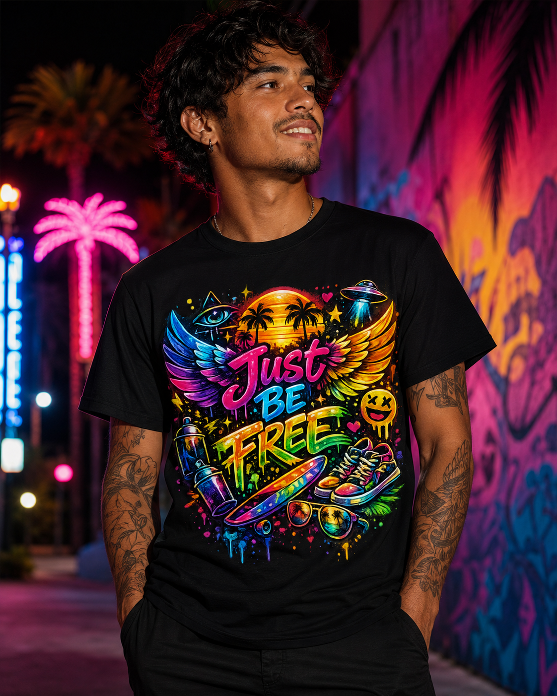 Just Be Free Street-Art Graphic T-Shirt