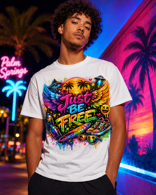 Just Be Free Street-Art Graphic T-Shirt