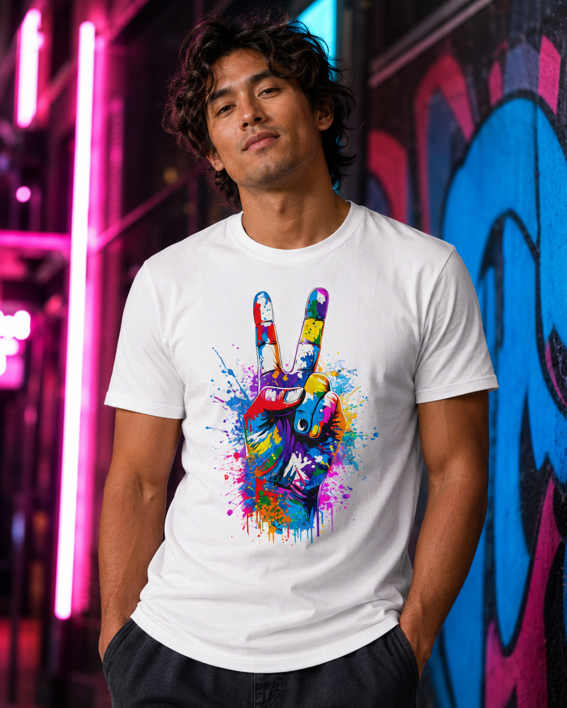 PEACE IN FULL COLOR GRAPHIC T-SHIRT