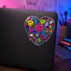 Graffiti Heart Vinyl Sticker, neon happy graffiti art decal