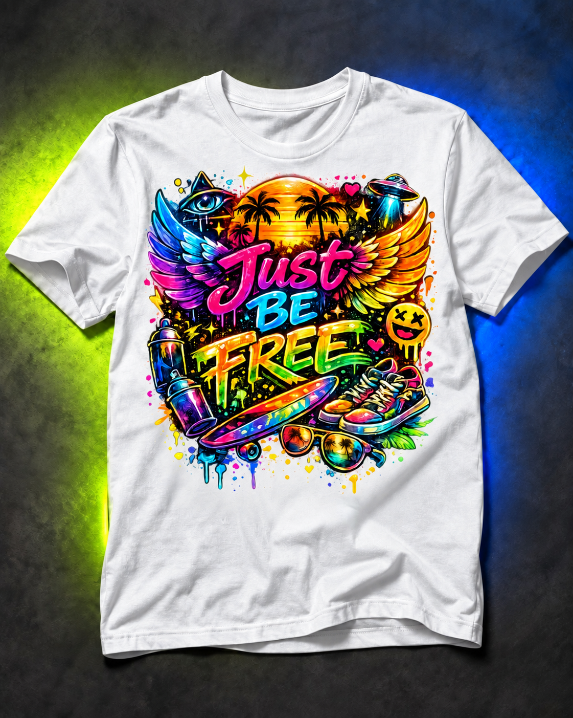 Just Be Free Street-Art Graphic T-Shirt
