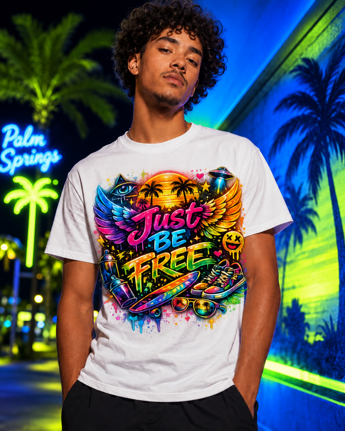 Just Be Free Street-Art Graphic T-Shirt
