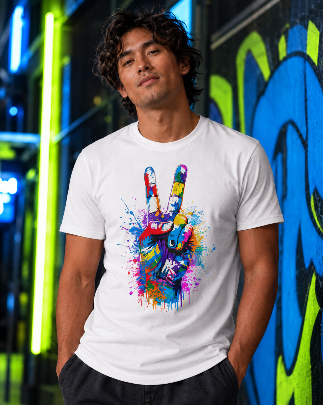 PEACE IN FULL COLOR GRAPHIC T-SHIRT