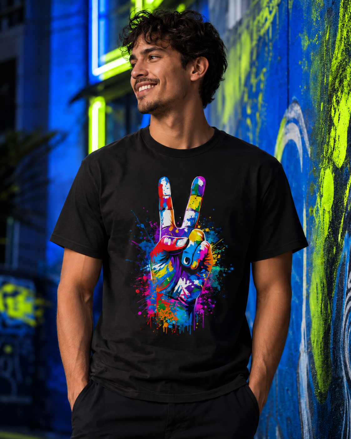 PEACE IN FULL COLOR GRAPHIC T-SHIRT
