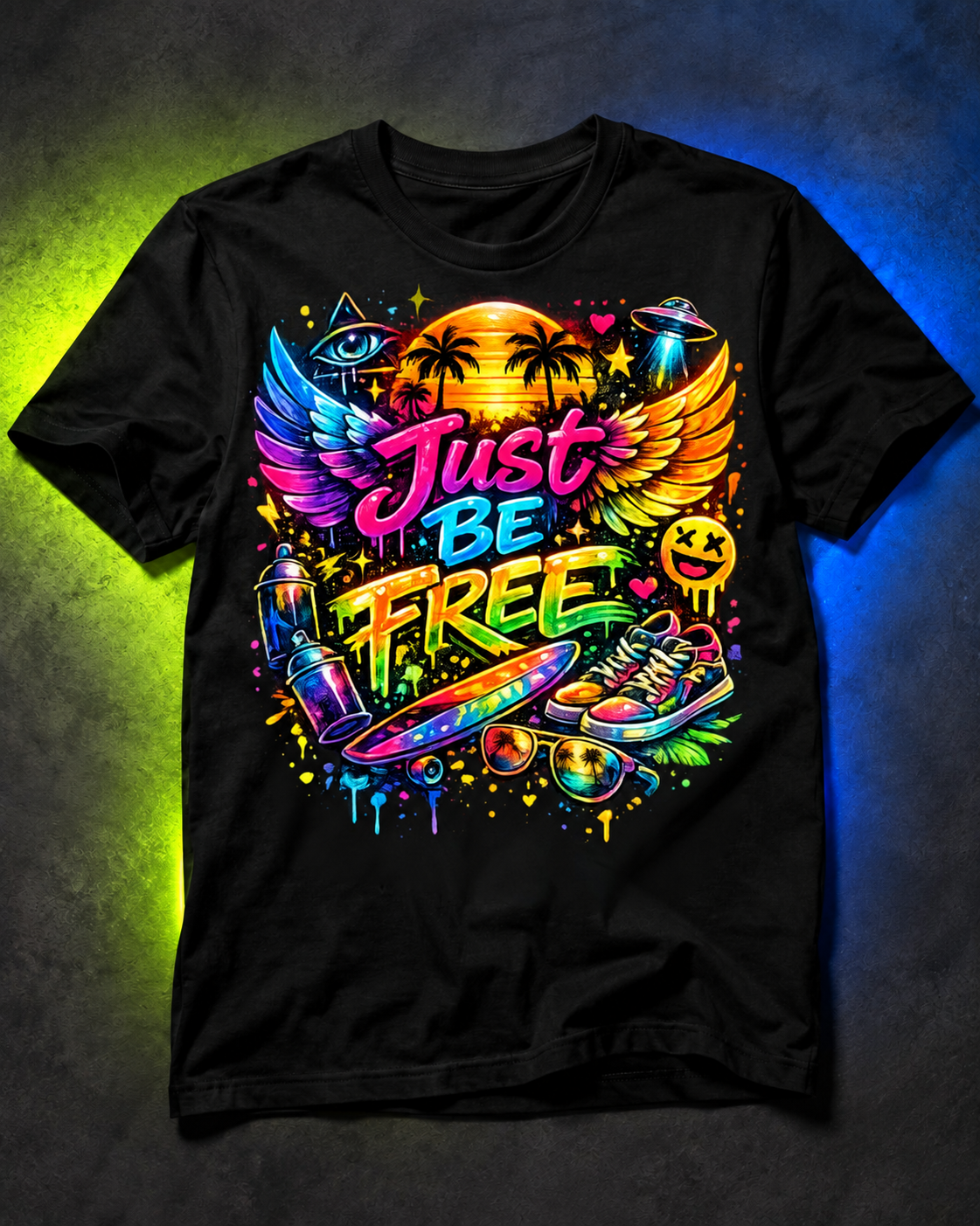 Just Be Free Street-Art Graphic T-Shirt