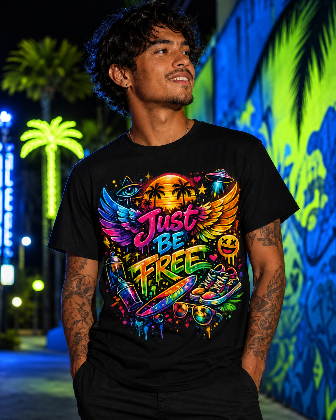 Just Be Free Street-Art Graphic T-Shirt